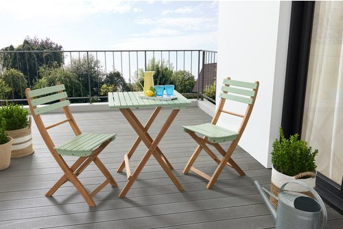 CASAYA Balkonset »Wien«, 2 x Klappstühle, 1 x Tisch, Akazienholz, mint - gruen