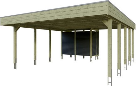 Thumbnail - SKANHOLZ Doppelcarport »Friesland Set 14«, 557 x 708 cm (BxT), mit Abstellraum - gruen