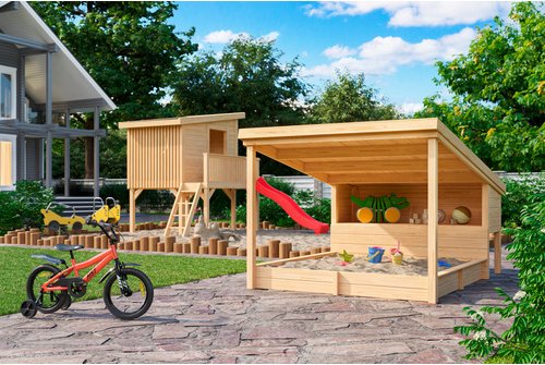 LASITA MAJA Sandkasten mit Stauraum und Sitzbank »Pippi 2«, LxB: 214 x 270 cm, natrubelassen - braun