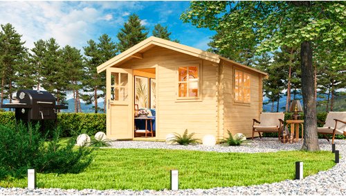 Mr. GARDENER Gartenhaus »Spree«, BxT: 340 x 363 cm (Aufstellmaße), Satteldach, Wandstärke 34mm - beige