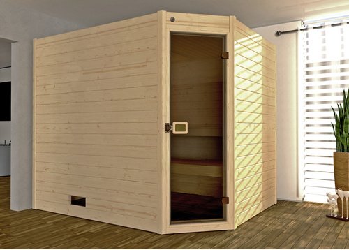 WEKA Ecksauna »Valida Eck 3«, BxHxT: 239 x 203,5 x 189 cm, mit Glastür - beige