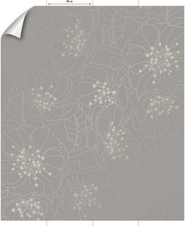 mySPOTTI Vliestapete »Misaki«, Blumenmuster, grau/beige, matt