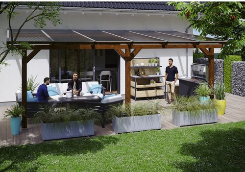 SKANHOLZ Terrassenüberdachung »Andria«, Breite: 648 cm, Dach: Polycarbonat (PC), nussbaum - braun