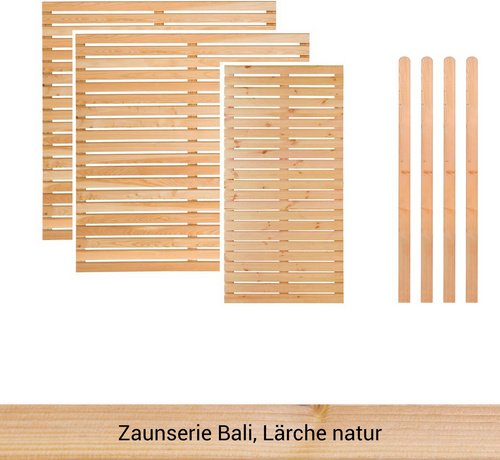 Mr. GARDENER Zaunset »Bali«, 7er Set: 3 Grundelemente, 4 Pfosten, Lärche, naturbelassen - beige