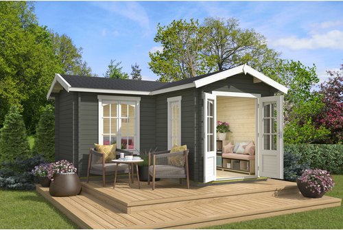 LASITA MAJA Gartenhaus »Portsmouth«, BxHxT: 450 x 245,1 x 447,6 cm (Außenmaß inkl. Dachüberstand), grüngrau - gruen