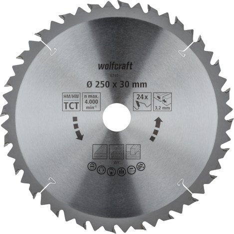 WOLFCRAFT Tisch-Kreissägeblätter, Ø: 250 mm, 24 Zähne