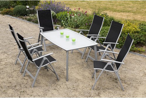 MERXX Gartenmöbelset »Carrara«, 6 Sitzplätze, Aluminium/Textil - schwarz
