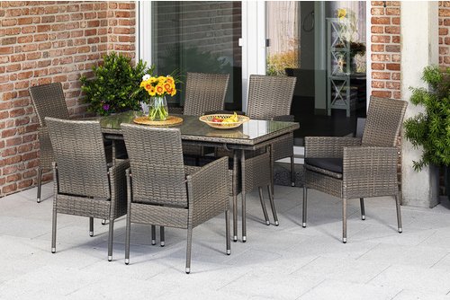 MERXX Gartenmöbelset »Sevilla«, 6 Sitzplätze, Stahl/Kunststoff, inkl. Auflagen - beige