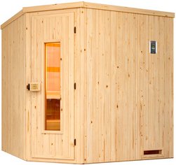 WEKA Ecksauna »VARBERG 2«, 6 Personen, inkl. 5,4 kW Ofen mit integrierter Steuerung - braun