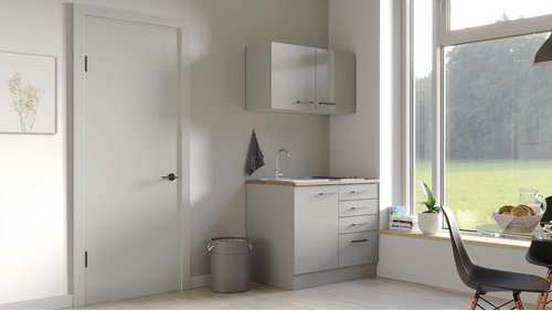 Flex-Well Miniküche »Lund«, mit E-Geräten, Gesamtbreite: 100 cm, lichtgrau