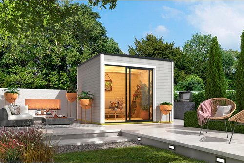 Mr. GARDENER Gartenhaus »Kubus«, BxHxT: 300 x 239,4 x 302,5 cm (Außenmaße inkl. Dachüberstand), Holz - grau