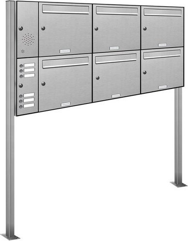 AL BRIEFKASTENSYSTEME Briefkasten, Parteien: 6, Freistehend, BxHxT: 153,403 x 150,0 x 11,6 cm - silberfarben
