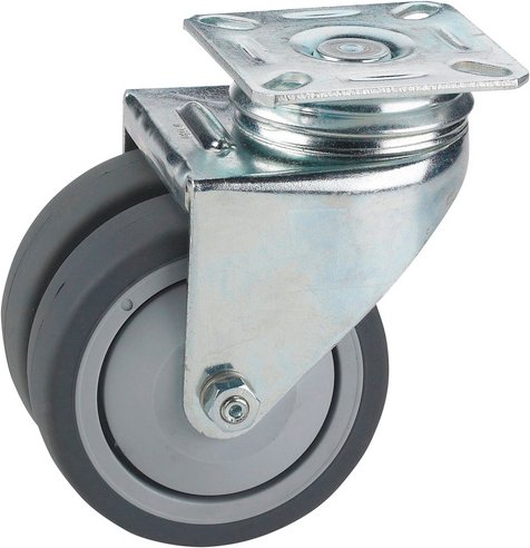 DÖRNER+HELMER Lenkrolle mit Platte, Thermoplastischer Kunststoff (TPE), silberfarben, mit Platte