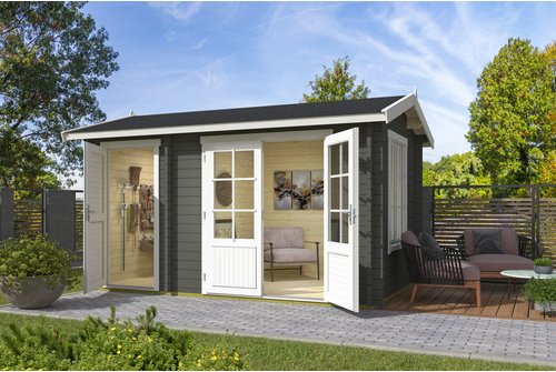 LASITA MAJA Gartenhaus »Wrexham«, BxHxT: 430 x 250,8 x 283,5 cm, (Außenmaß inkl. Dachüberstand), grüngrau - gruen