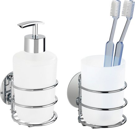 WENKO Bad-Accessoire-Set, Polypropylen, silberfarben glänzend