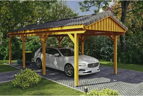 Thumbnail - SKANHOLZ Carport »Fichtelberg«, BxT: 317 x 808 cm, Firsthöhe: 303 cm, lasiert - beige
