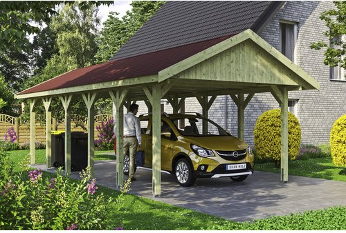 SKANHOLZ Carport »Wallgau«, BxT: 430 x 900 cm, Firsthöhe: 326 cm, imprägniert - gruen