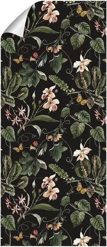 mySPOTTI Vliestapete »Midori«, Blumenmuster, schwarz/rosa/grün, matt - bunt