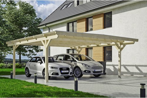 SKANHOLZ Carport »Odenwald«, BxT: 640 x 648 cm, Firsthöhe: 244 cm, unbehandelt - beige