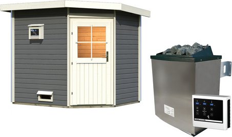 KARIBU Saunahaus »Kreslau«, 231x196x226 cm, mit Ofen - grau