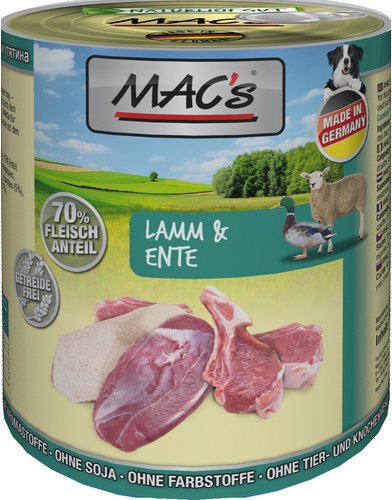 MAC'S Hunde-Nassfutter, Lamm/Ente, 6 Dosen