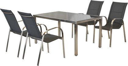 MERXX Gartenmöbelset »Lucca«, 4 Sitzplätze, Edelstahl/Polyester/Glas - silberfarben