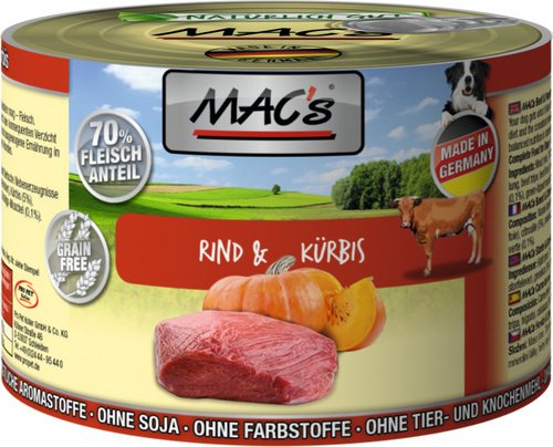 MAC'S Hunde-Nassfutter, Rind/Kürbis, 6 Dosen