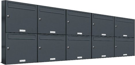 AL BRIEFKASTENSYSTEME Briefkasten, Parteien: 10, Aufputzmontage, BxHxT: 153,365 x 68,4 x 11,6 cm - grau