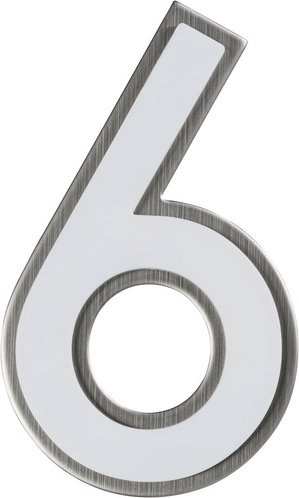 ALPERTEC Hausnummer, 6, Weiß, Kunststoff | Edelstahl, 11,7 x 17 x 1,8 cm, nachtleuchtend - weiss