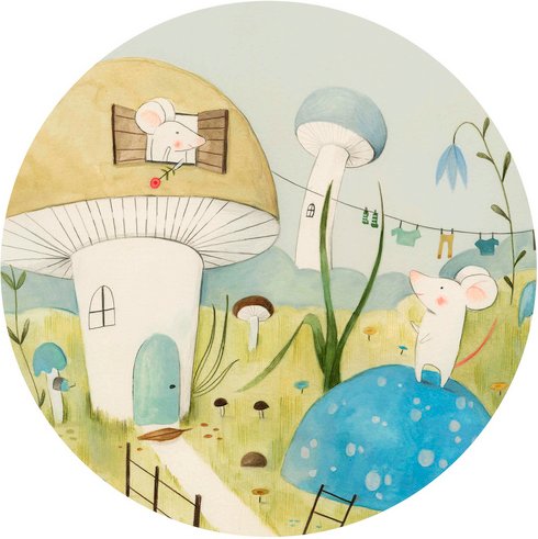 K&L Wall Art Vliestapete »Runde Vliestapete«, Loske Mäusestadt kleine Maus, mehrfarbig, matt - bunt