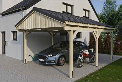 SKANHOLZ Carport »Fichtelberg«, BxT: 423 x 566 cm, Firsthöhe: 326 cm, unbehandelt - beige