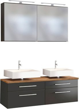 HELD MÖBEL Doppel-Waschtisch-Set »DAVOS«, 9-teilig - grau