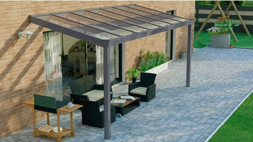GARDENDREAMS Terrassenüberdachung »Legend«, BxT: 500 x 200 cm, grau / RAL9007, Glasdach
