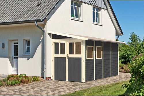 KARIBU Gartenhaus »Wandlitz«, terragrau, BxHxT: 181 x 230 x 408 cm (Außenmaße inkl. Dachüberstand)
