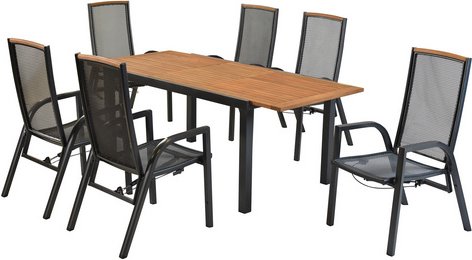 MERXX Gartenmöbel-Diningset »Tilos«, 7 tlg., 6 Sitzplätze, Aluminium - schwarz