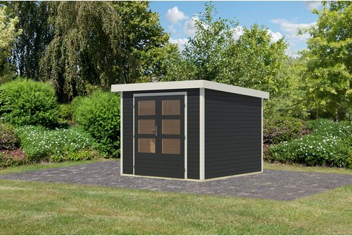 KARIBU Gartenhaus »Osterby 3,5 C«, BxHxT: 266 x 209 x 242 cm (Außenmaße inkl. Dachüberstand), Wandstärke 19 mm - grau