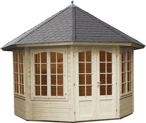 WOLFF FINNHAUS Gartenhaus »Ibiza«, Holz, BxHxT: 396,8 x 328 x 335,6 cm (Außenmaße inkl. Dachüberstand) - beige