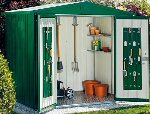 BIOHORT Gerätehaus »Europa Gr. 4«, Stahl, BxHxT: 244 x 203 x 228 cm (Außenmaße inkl. Dachüberstand) - grau