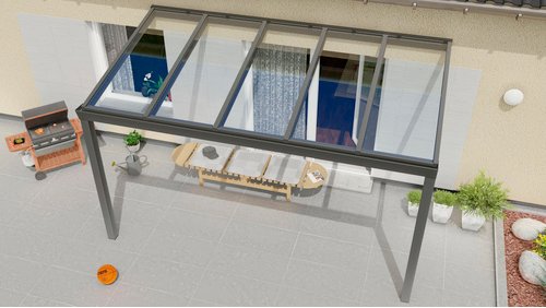 GARDENDREAMS Terrassenüberdachung »Expert«, BxT: 400 x 200 cm, anthrazit / RAL7016, Glasdach - grau