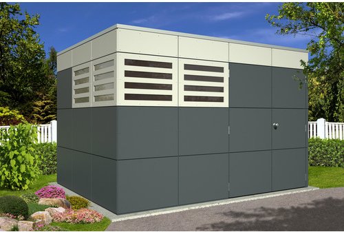 SKANHOLZ Gartenhaus »Perth 4«, Holz, BxHxT: 337 x 223 x 253 cm (Außenmaße inkl. Dachüberstand) - grau