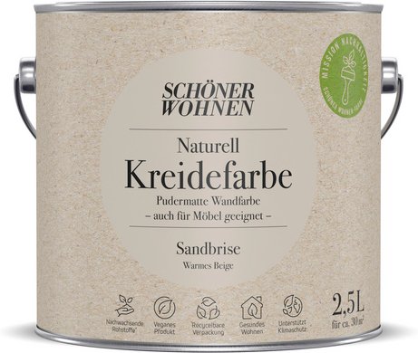 SCHÖNER WOHNEN FARBE Innenfarbe »Naturell Kreidefarbe«, Sandbrise, matt, 2,5 l - beige