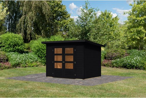 KARIBU Gartenhaus »Stockach 3«, BxHxT: 286 x 197 x 182 cm (Außenmaße inkl. Dachüberstand), Wandstärke 19 mm - schwarz