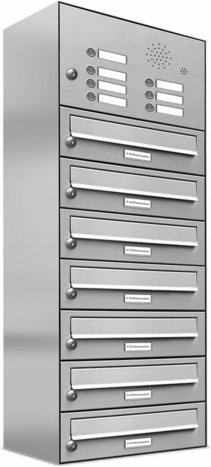 AL BRIEFKASTENSYSTEME Briefkasten, Parteien: 7, Aufputzmontage, BxHxT: 38,5 x 103,5 x 27,5 cm - silberfarben