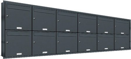 AL BRIEFKASTENSYSTEME Briefkasten, Parteien: 12, BxHxT: 233,8 x 72,4 x 11,6 cm - grau