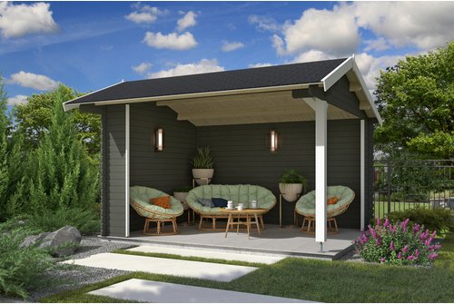 LASITA MAJA Blockbohlenhaus »Kirian«, BxHxT: 420 x 273,6 x 389,4 cm (Außenmaß inkl. Dachüberstand), grün - gruen