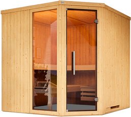 Thumbnail - WEKA Ecksauna »VARBERG 3«, 6 Personen, inkl. 9 kW Ofen mit integrierter Steuerung - weiss