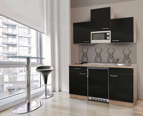 RESPEKTA Singleküche »Luis«, mit E-Geräten, Gesamtbreite: 150 cm - schwarz