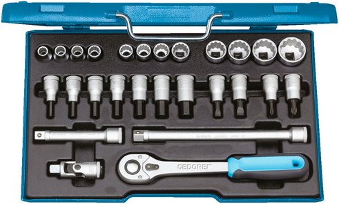 GEDORE Steckschlüsselsatz, 1/2", 27-teilig, UD-Profil, 10-30 mm - silberfarben