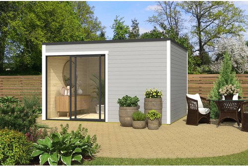 Mr. GARDENER Gartenhaus »Kubus ALU 2«, (BxHxT): 400 x 239 x 302 cm (Außenmaß), carbongrau/weiss