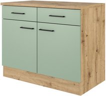 Flex-Well Küchenunterschrank »Cara«, BxHxT: 100 x 85 x 60 cm, Dekor: Schilfgrün matt / Artisan Eiche - gruen